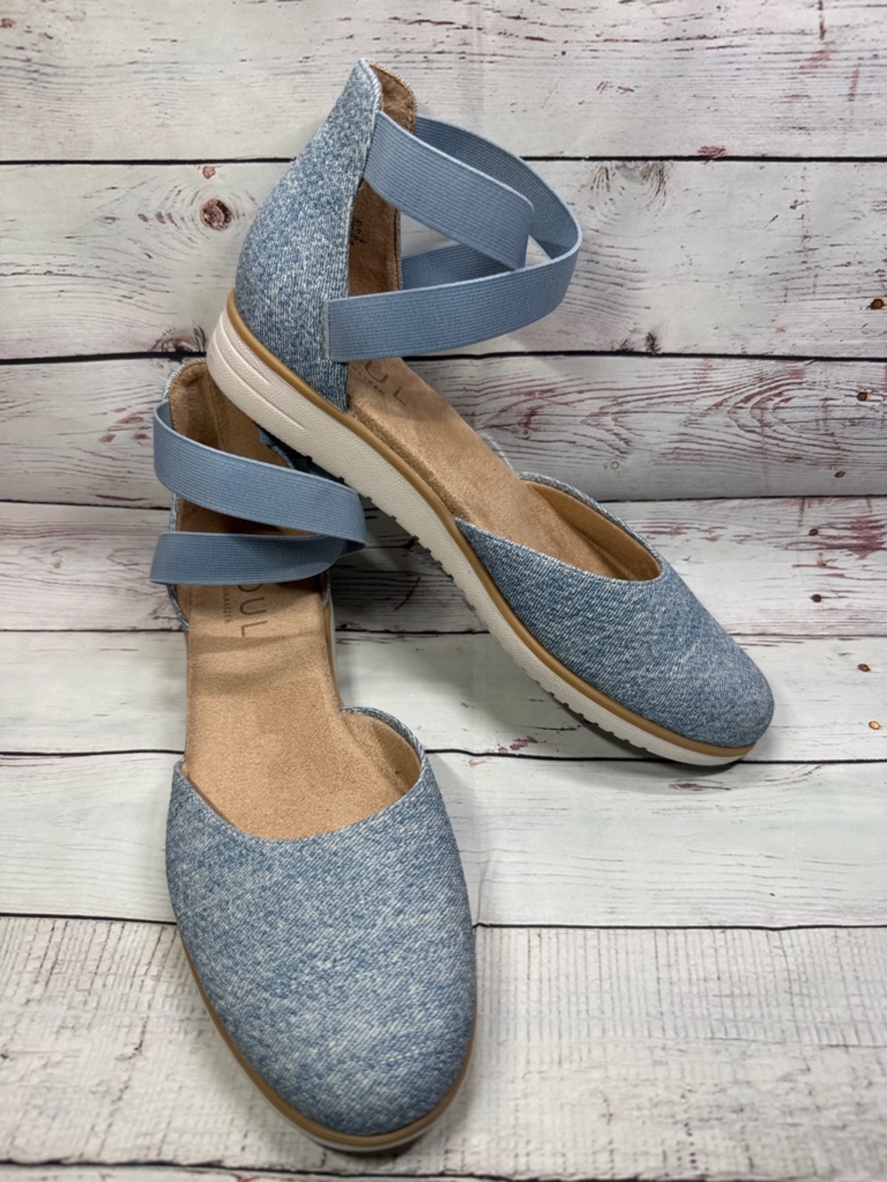 SOUL Naturalizer Light Blue Elastic Strap Flats Size 9M